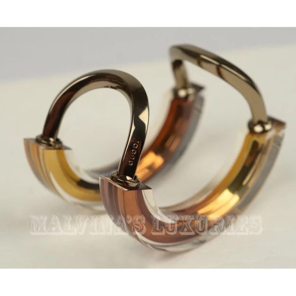 GUCCI BRACELET ORANGE RESIN & METAL CUFF SIGNATURE LOGO sz 17 - Picture 4 of 8